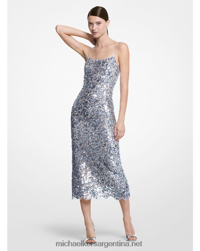 unisexo plata vestido tubo de encaje con paillette floral bordado a mano de la colección Michael Kors T46HB03612
