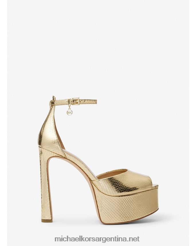 mujer oro pálido Zapatos de tacón peep-toe con plataforma martina de piel grabada con serpiente metalizada Michael Kors T46HB02280