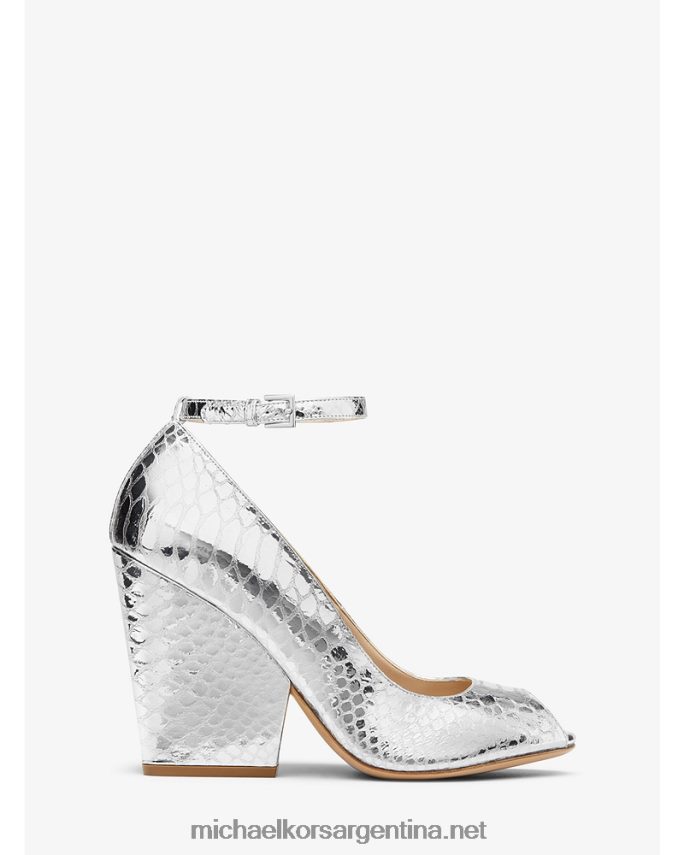 mujer plata Zapatos de tacón peep-toe julianne de piel repujada de pitón metalizada Michael Kors T46HB02290