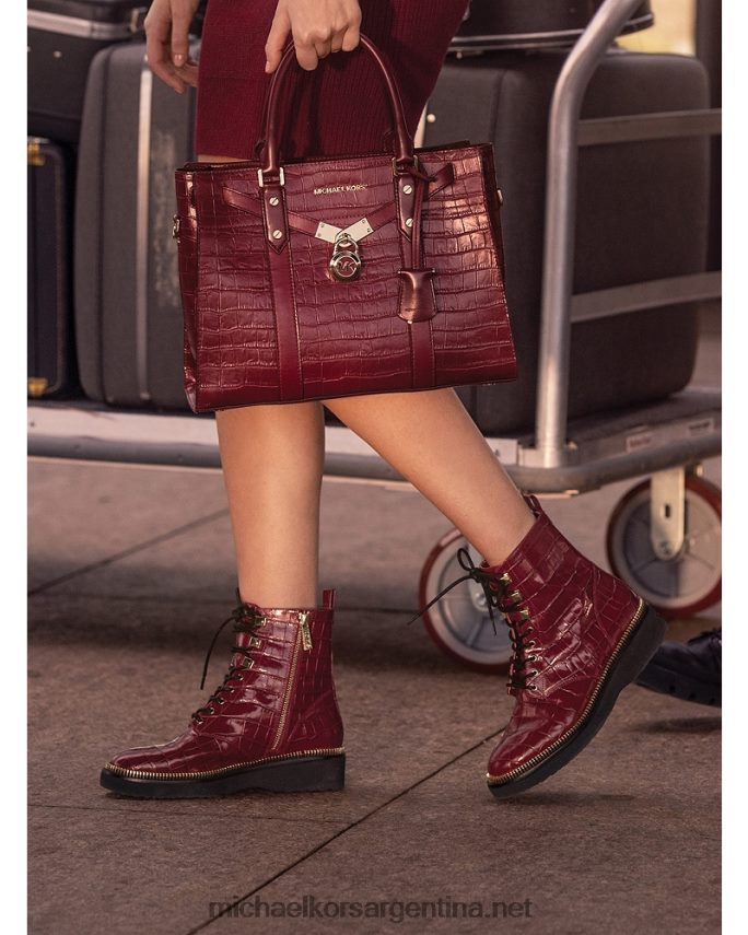 mujer baya oscura bota militar haskell de piel de cocodrilo en relieve Michael Kors T46HB02208