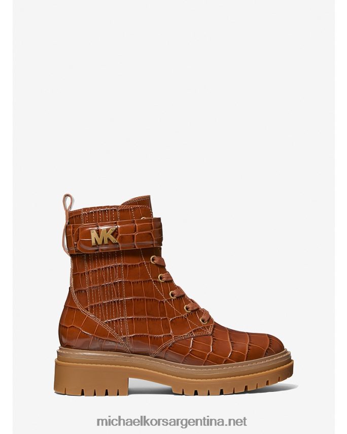 mujer castaña bota militar Stark de piel de cocodrilo en relieve Michael Kors T46HB02163