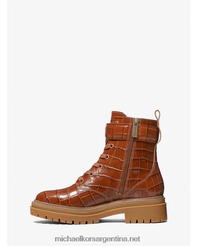 mujer castaña bota militar Stark de piel de cocodrilo en relieve Michael Kors T46HB02163
