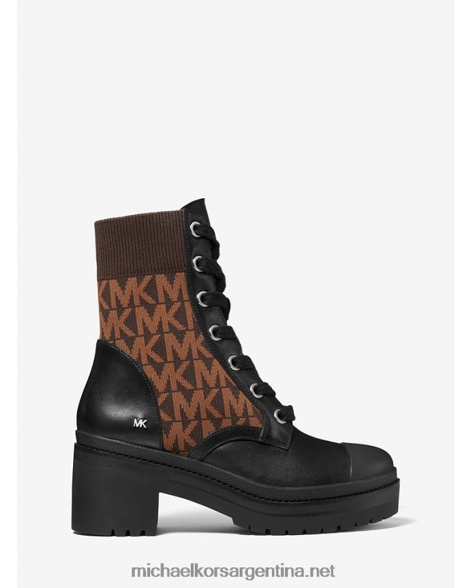 mujer marrón oscuro Bota militar brea de piel y jacquard con logo Michael Kors T46HB02101