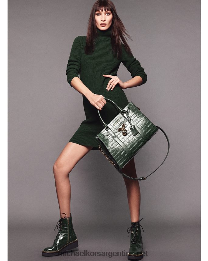 mujer musgo bota militar haskell de piel de cocodrilo en relieve Michael Kors T46HB02210