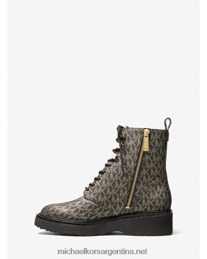 mujer oro negro bota militar haskell con logo metalizado Michael Kors T46HB02155
