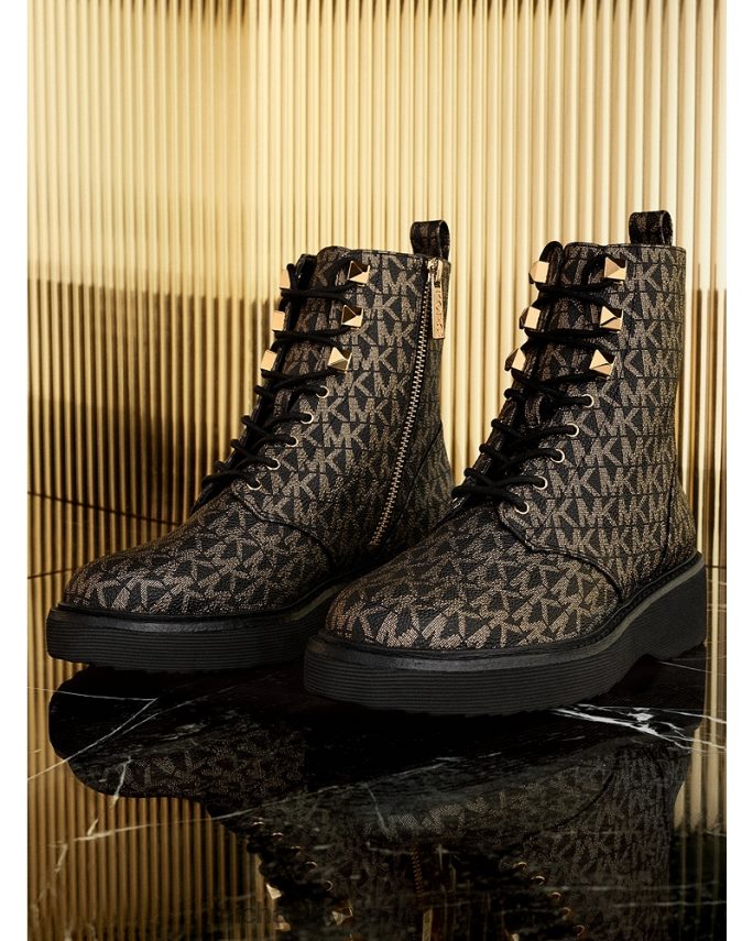 mujer oro negro bota militar haskell con logo metalizado Michael Kors T46HB02155
