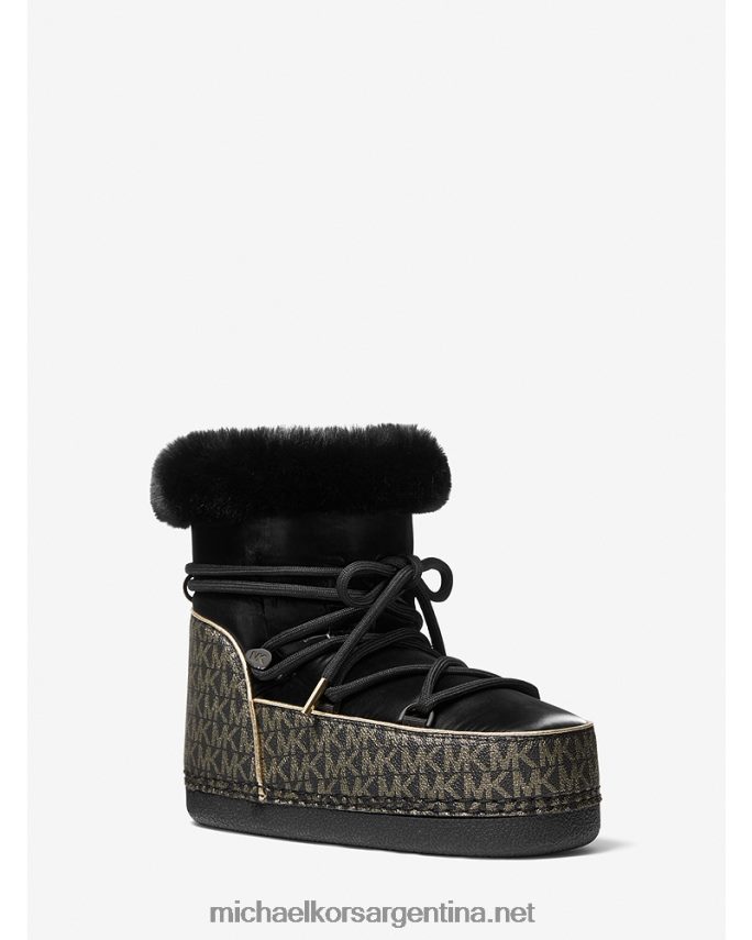 mujer oro negro logotipo metálico de zelda y bota de terciopelo Michael Kors T46HB02109