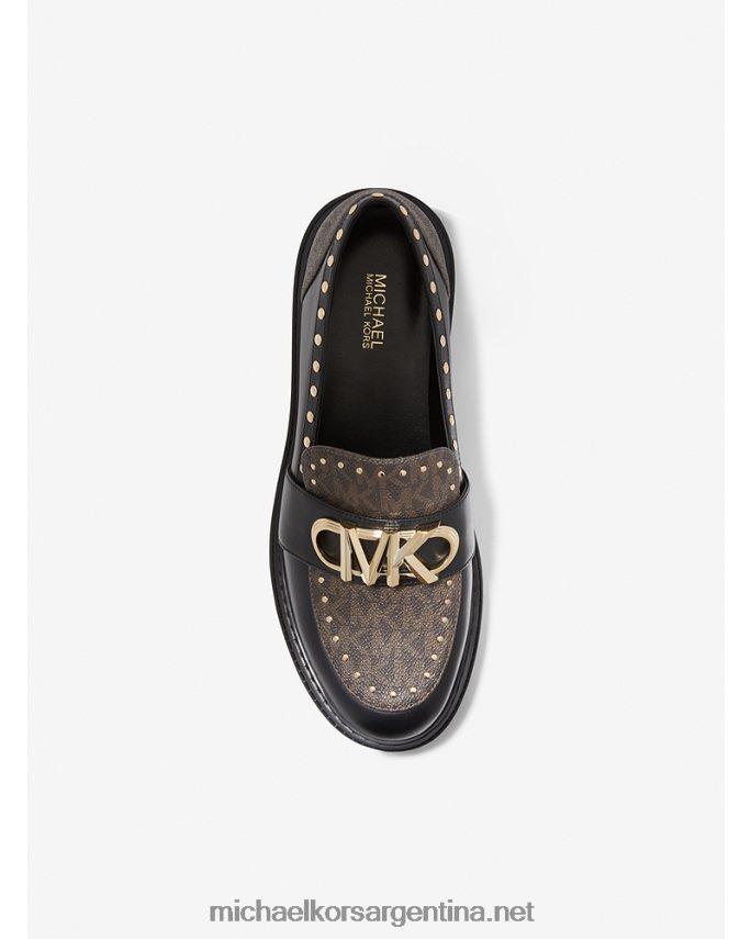 mujer marrón oscuro mocasines parker de piel con tachuelas y logo Michael Kors T46HB02240