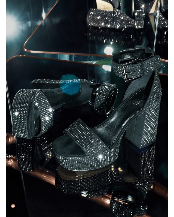 mujer negro sandalias de plataforma de gamuza sintética con adornos de cristal de tara Michael Kors T46HB02025