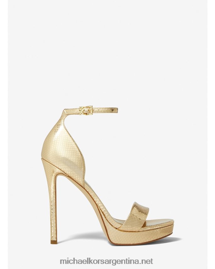 mujer oro pálido Sandalia con plataforma de piel en relieve con serpiente metalizada Jordyn Michael Kors T46HB01891