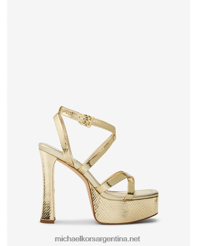 mujer oro pálido Sandalia paola con plataforma de piel grabada con serpiente metalizada Michael Kors T46HB01885