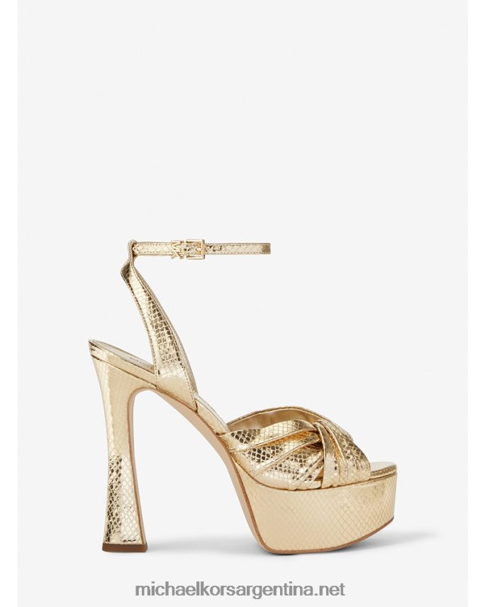 mujer oro pálido sandalia con plataforma selena de piel grabada con serpiente metalizada Michael Kors T46HB01980