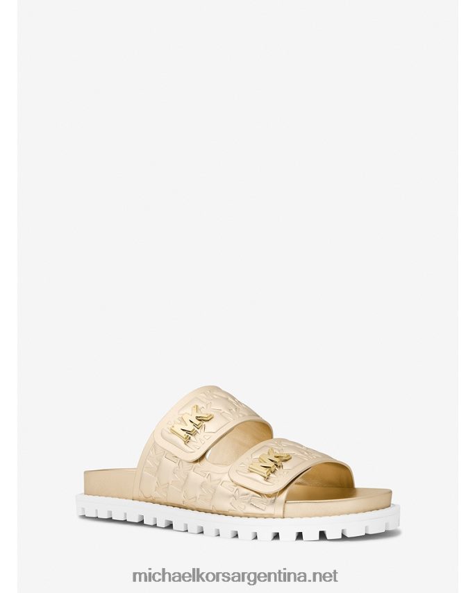 mujer oro pálido sandalias Stark metalizadas con logo en relieve de piel sintética Michael Kors T46HB01955