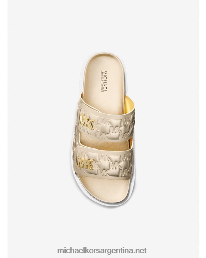 mujer oro pálido sandalias Stark metalizadas con logo en relieve de piel sintética Michael Kors T46HB01955
