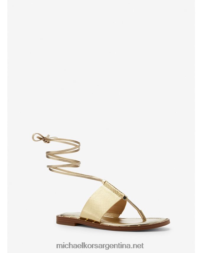 mujer oro pálido sandalias jagger de piel metalizada con grabado de serpiente y cordones Michael Kors T46HB01837