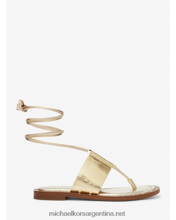mujer oro pálido sandalias jagger de piel metalizada con grabado de serpiente y cordones Michael Kors T46HB01837