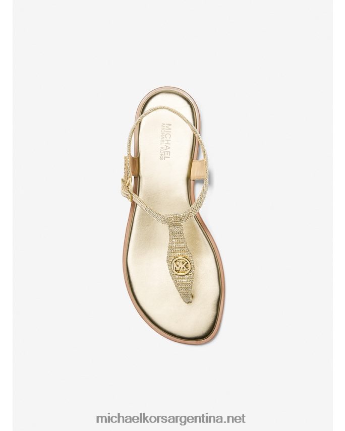mujer oro pálido sandalias mallory con tira en T y malla de cadena con purpurina Michael Kors T46HB01905