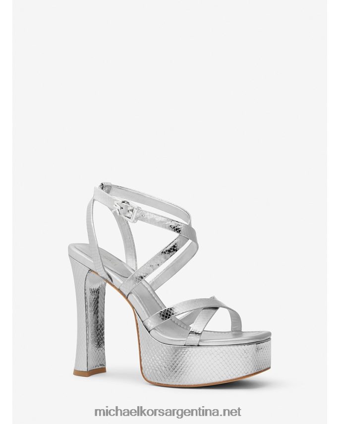mujer plata Sandalia paola con plataforma de piel grabada con serpiente metalizada Michael Kors T46HB01887