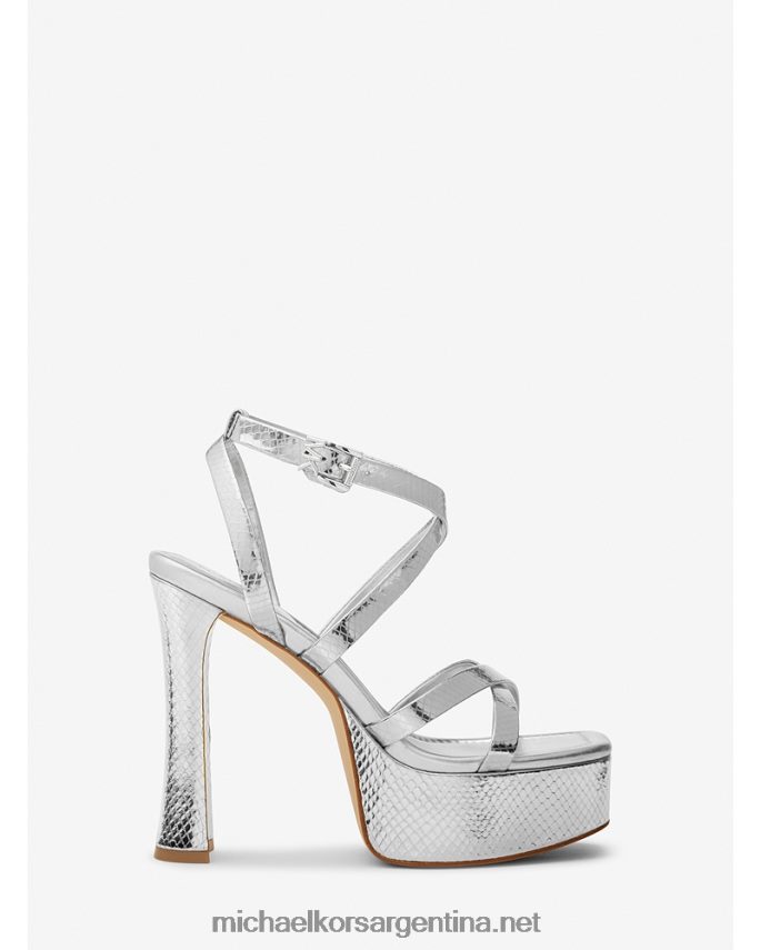 mujer plata Sandalia paola con plataforma de piel grabada con serpiente metalizada Michael Kors T46HB01887