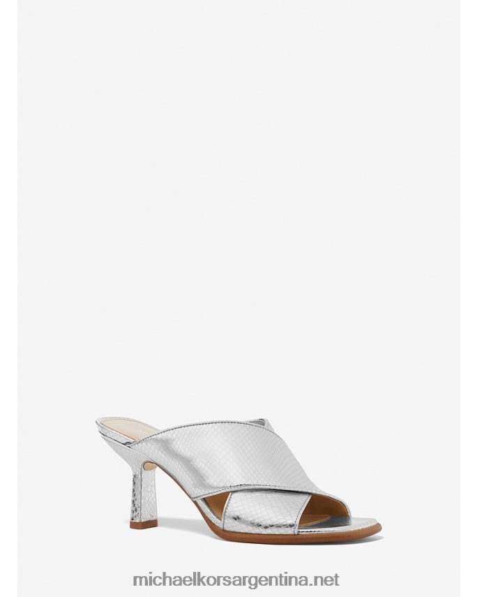 mujer plata mule gideon de piel metalizada con grabado de serpiente Michael Kors T46HB02040