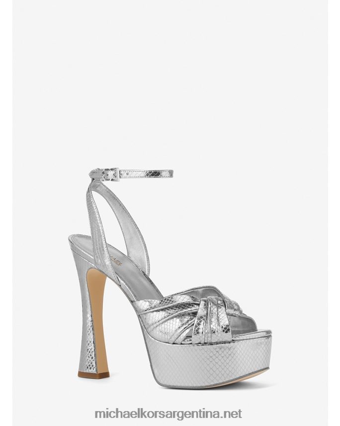 mujer plata sandalia con plataforma selena de piel grabada con serpiente metalizada Michael Kors T46HB01981
