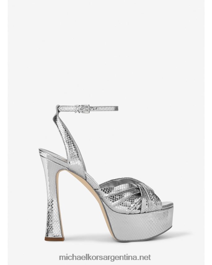 mujer plata sandalia con plataforma selena de piel grabada con serpiente metalizada Michael Kors T46HB01981