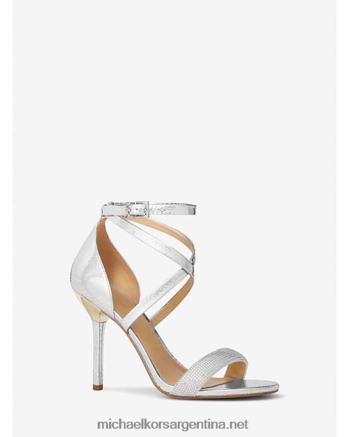 mujer plata sandalias Astrid de piel metalizada con detalles de serpiente en relieve Michael Kors T46HB02071