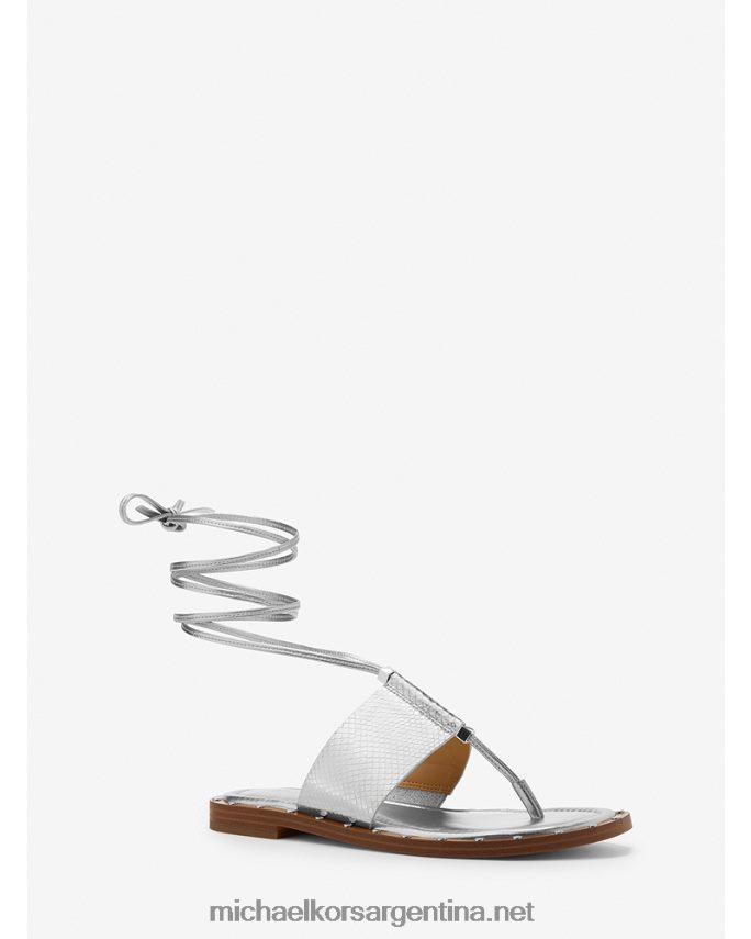 mujer plata sandalias jagger de piel metalizada con grabado de serpiente y cordones Michael Kors T46HB01839