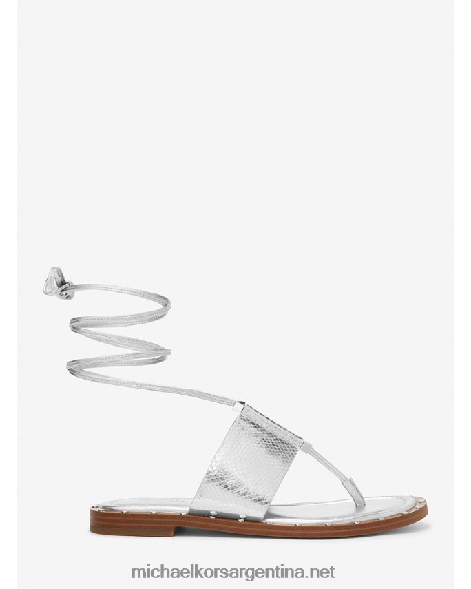 mujer plata sandalias jagger de piel metalizada con grabado de serpiente y cordones Michael Kors T46HB01839