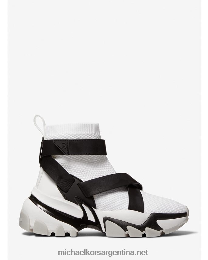 mujer Blanco óptico tenis de punto con correa de cuero nick Michael Kors T46HB01806