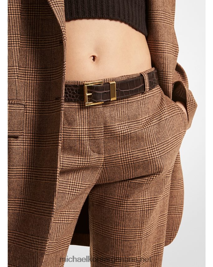 unisexo chocolate cinturón pantalón colección piel grabada cocodrilo Michael Kors T46HB03902