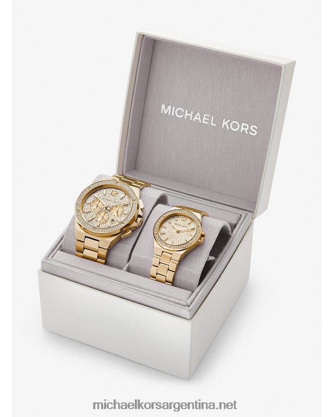 unisexo oro Juego de relojes Lennox pave para él y para ella. Michael Kors T46HB03986