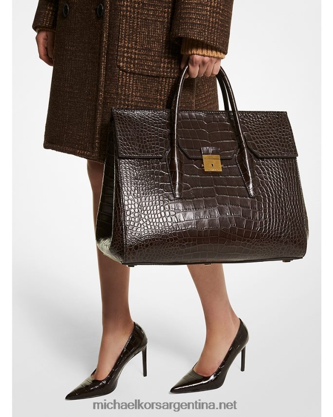 unisexo chocolate bolso de fin de semana de piel grabada de cocodrilo collection campbell Michael Kors T46HB03814