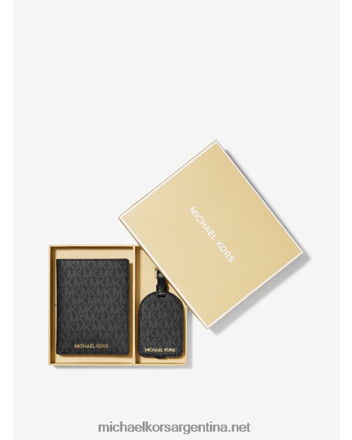 unisexo negro estuche para pasaporte con logo y set de regalo con etiquetas para equipaje Michael Kors T46HB03943
