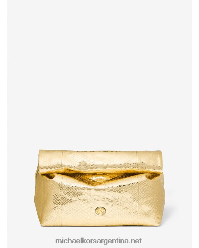 unisexo oro bolso de mano mediano Collection Monogramme de piel repujada de pitón metalizada Michael Kors T46HB03789