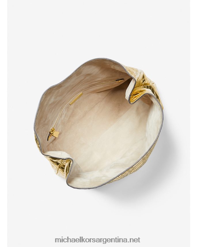 unisexo oro bolso de mano mediano Collection Monogramme de piel repujada de pitón metalizada Michael Kors T46HB03789