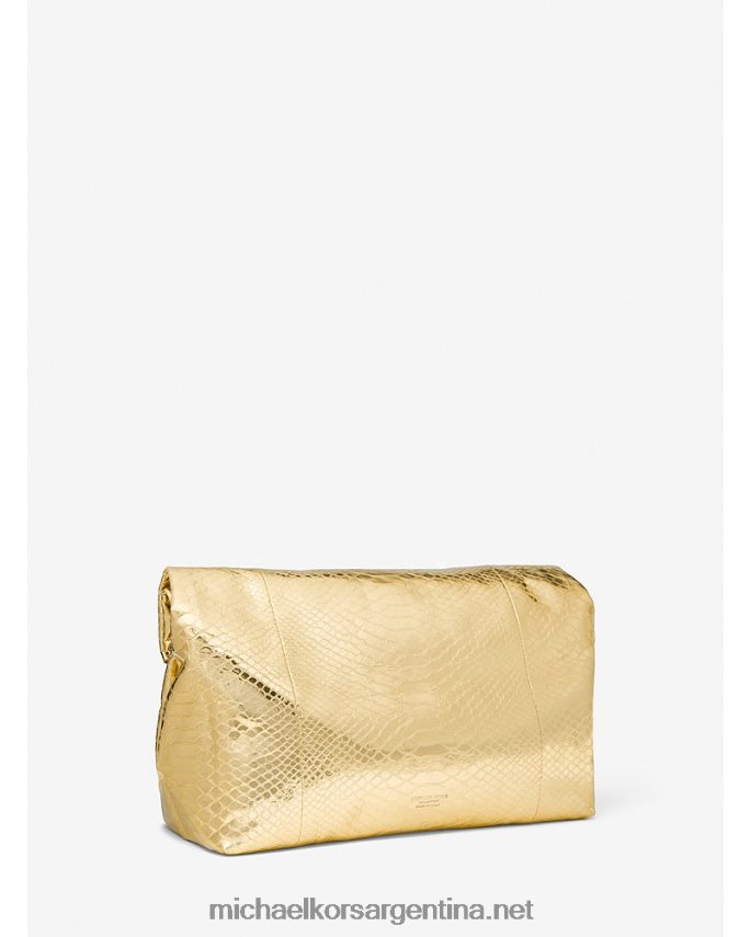 unisexo oro bolso de mano mediano Collection Monogramme de piel repujada de pitón metalizada Michael Kors T46HB03789