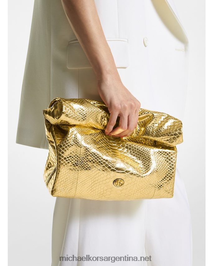 unisexo oro bolso de mano mediano Collection Monogramme de piel repujada de pitón metalizada Michael Kors T46HB03789