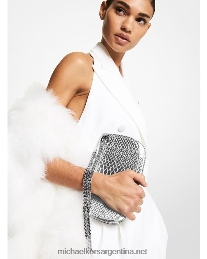 unisexo plata bolso sobre mini colección christie de piel repujada de pitón metalizado Michael Kors T46HB03801