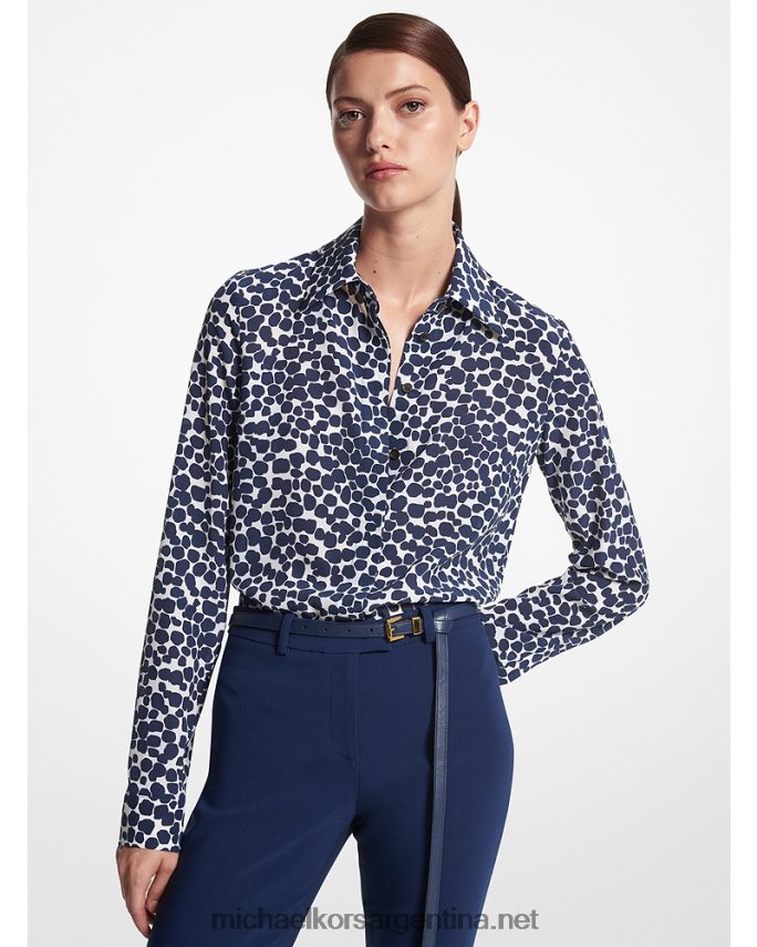 unisexo azul marino/blanco op Camisa de crepé de China de seda orgánica Cheetah de Collection Hansen Michael Kors T46HB03554