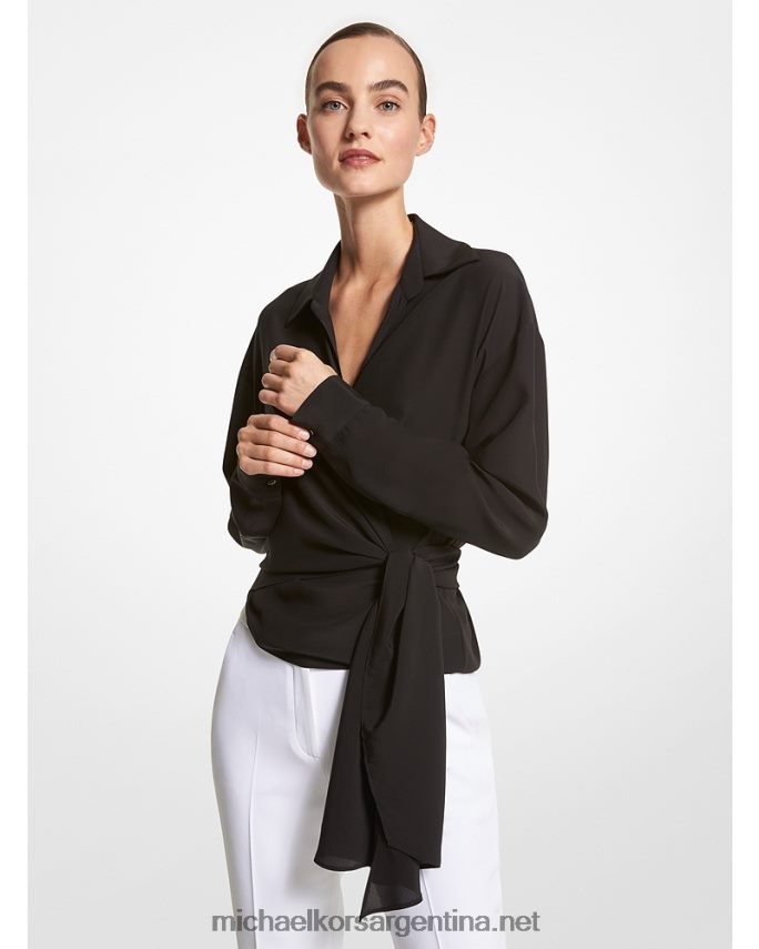 unisexo negro camisa cruzada de crepé de China de seda de la colección Michael Kors T46HB03411