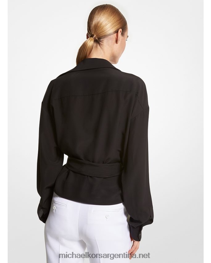 unisexo negro camisa cruzada de crepé de China de seda de la colección Michael Kors T46HB03411