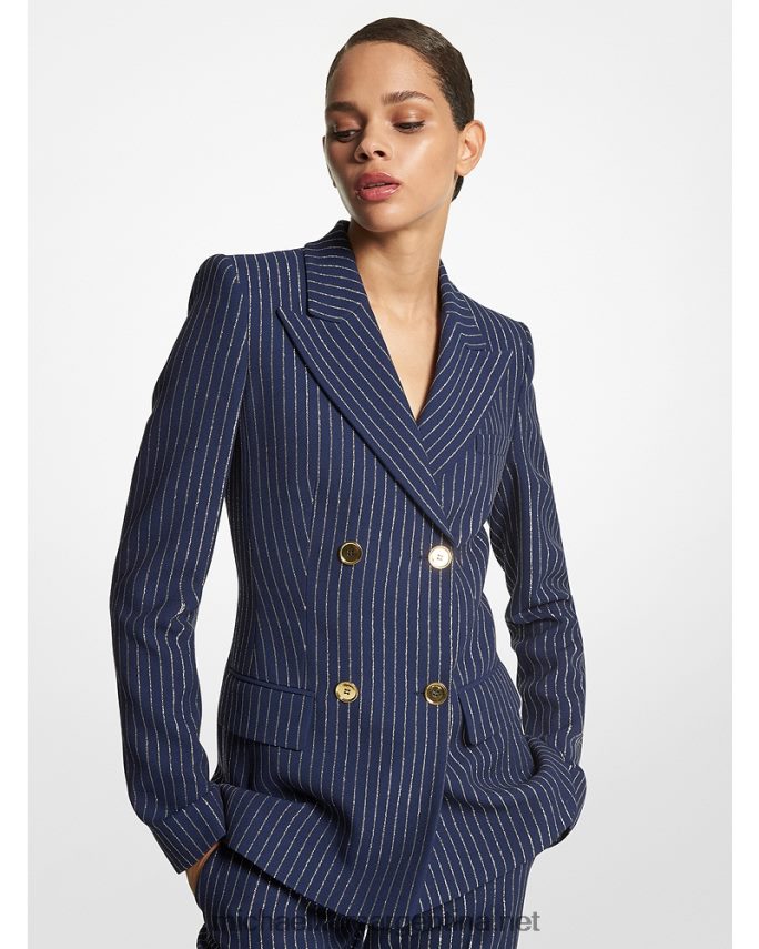 unisexo azul marino/oro blazer de crepé doble con rayas diplomáticas metalizadas de la colección Michael Kors T46HB03549