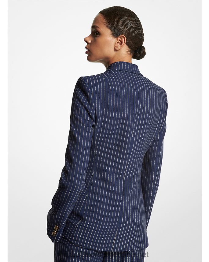 unisexo azul marino/oro blazer de crepé doble con rayas diplomáticas metalizadas de la colección Michael Kors T46HB03549