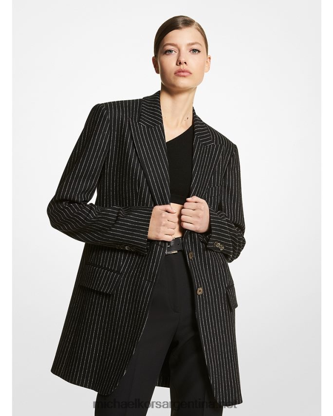 unisexo blanco negro blazer boyfriend de lana stretch con raya diplomática Michael Kors T46HB03594