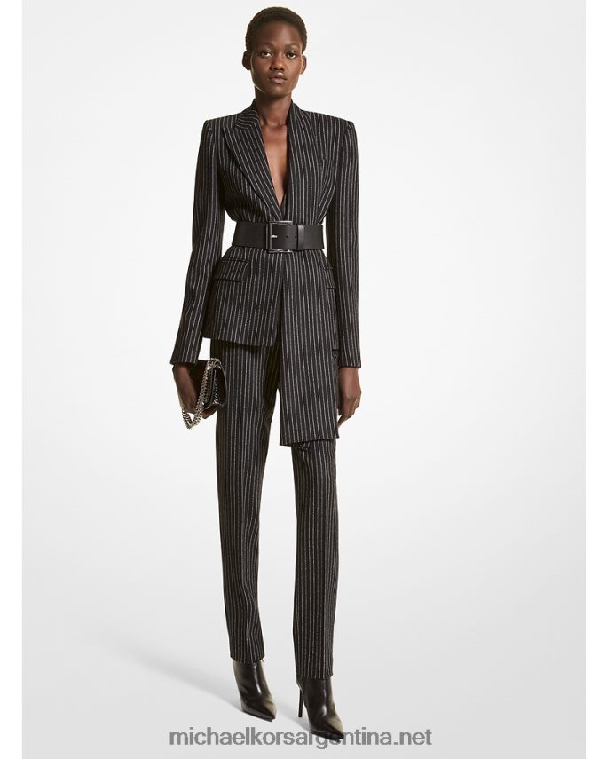 unisexo blanco negro blazer con pañuelo de franela a rayas diplomáticas de la colección Michael Kors T46HB03595