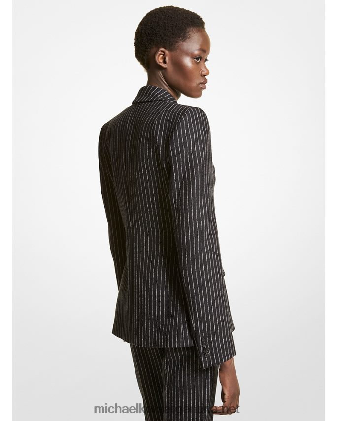 unisexo blanco negro blazer con pañuelo de franela a rayas diplomáticas de la colección Michael Kors T46HB03595