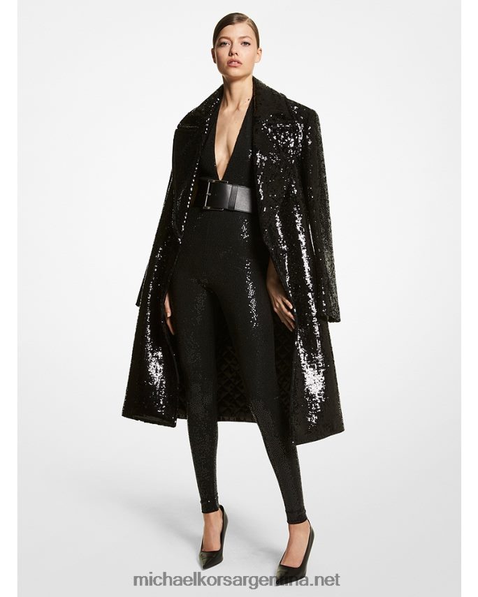 unisexo negro abrigo chesterfield de lana con bordado de lentejuelas Michael Kors T46HB03587