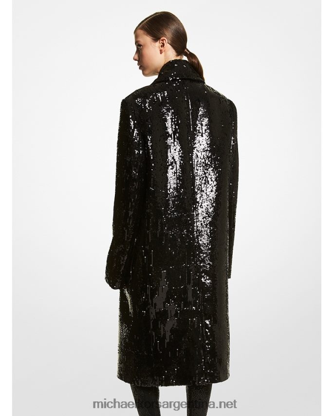 unisexo negro abrigo chesterfield de lana con bordado de lentejuelas Michael Kors T46HB03587