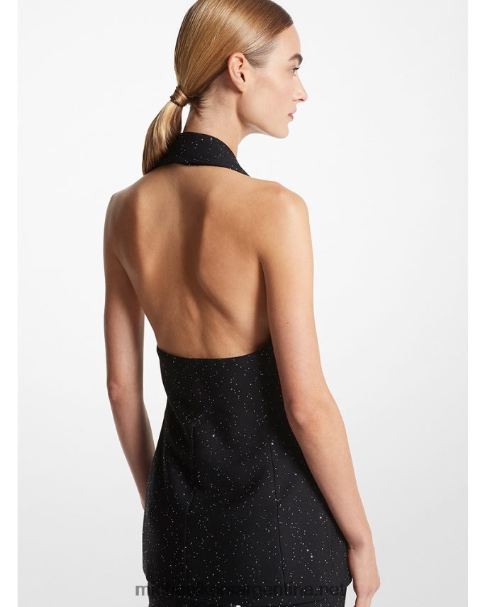 unisexo negro/plata chaqueta halter en mezcla de lana con lentejuelas Michael Kors T46HB03406